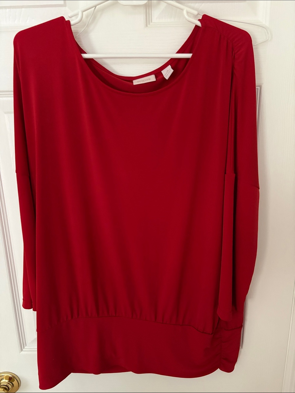 Chico's Red Long-Sleeve Blouson Top. Size 3 Chicos sizing